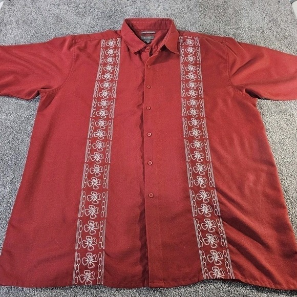 Bruno Other - VTG Bruno Button Down Shirt Mens 3XLT‎ Red Sueded Microfiber Floral Embroidered